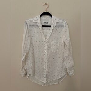 Grayson by Frank & Eileen White Linen The Hero Button Up Blouse XS Rainbow Heart